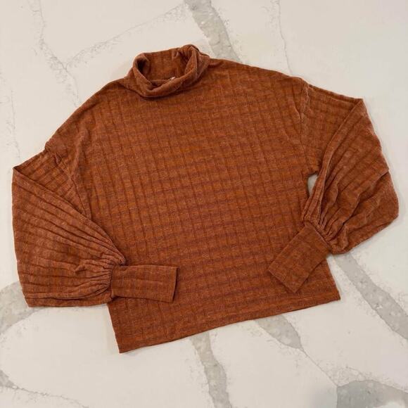 Gimmicks by Buckle Textured Knit Top Womens XS Rust Orange Turtleneck Thumbholes - Picture 1 of 6